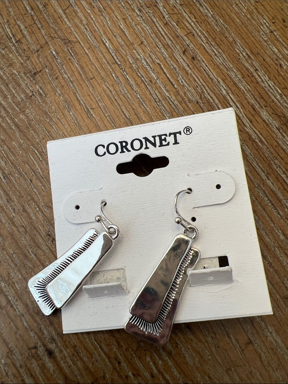 Coronet Silver-Tone Textured Rectangle Drop Earrings